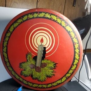 Vintage Red Candle Tin with Pine Design